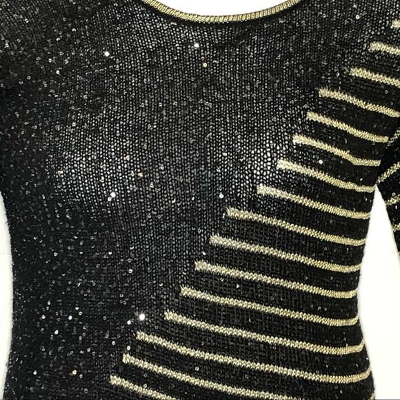 Anthropologie Escio Asymmetrical Metallic Gold and Black Sequined Sweater Small - Picture 4 of 12